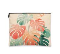 Borsa per il trucco tropicale, borsa da viaggio colorata con foglie di Monstera per donne, piccola borsa portatile in tela con cerniera, borsa da toilette regalo estiva per la cura della pelle