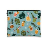 Borsa per il trucco tropicale, borsa da viaggio colorata per cocktail di frutta da donna, piccola borsa portatile in tela con cerniera, borsa da toilette estiva per la cura della pelle, Blu, 7x9 Inch