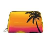 Borsa per il trucco tropicale di palma,Grande sacchetto cosmetico in pelle portatile,Borsa da viaggio organizer impermeabile per articoli da toeletta, Palma Tramonto, Taglia unica