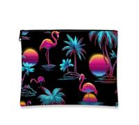 Borsa per il trucco tropicale, organizer da viaggio per donne, con palma tropicale al neon, piccola borsa portatile con cerniera, borsa da toilette per la cura della pelle dei festival estivi, nero
