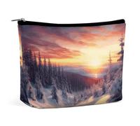 Borsa per il trucco, trousse da viaggio per cosmetici, astuccio organizer per il trucco con stampa di paesaggio invernale al tramonto innevato, pochette con ampia apertura, accessori da viaggio essenz