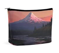 Borsa per il trucco, trousse da viaggio per cosmetici, astuccio organizer per il trucco con stampa di paesaggio montano e lago al tramonto, pochette con ampia apertura, accessori essenziali per il via
