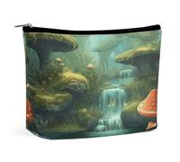 Borsa per il trucco, trousse da viaggio per cosmetici, con stampa di un fiume con laghetto, pesci e funghi nella giungla, organizer per il trucco, pochette con ampia apertura, accessori da viaggio ess