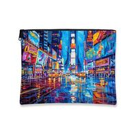 Borsa per il trucco urbano, borsa da viaggio colorata con paesaggio urbano per donne, piccola organizer portatile con cerniera, borsa da toilette regalo per festival, Blu, 7x9 Inch, Custodia