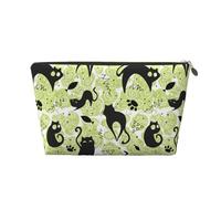 Borsa per il trucco verde con gatto carino astratto, borse per cosmetici da viaggio borsa da trucco borsa per il trucco da donna, borsa per il trucco in pelle, carino sacchetto per il trucco, Oro