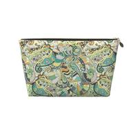 Borsa per il trucco verde con motivo cachemire, borsa da viaggio per cosmetici, borsa da trucco da donna, borsa per il trucco in pelle, graziosa custodia per il trucco, Oro, Taglia unica