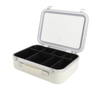 Borsa per il trucco viaggio con specchio a LED, custodia portatile per il treno del trucco viaggio, organizzatore della borsa per cosmetici,3 divisori regolabili e luminosità