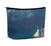 Borsa per il trucco vintage a forma di barca a vela Stormy Waves per donna, portatile, cosmetica, impermeabile, estetica, da viaggio e da lavoro.