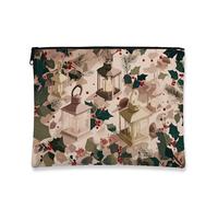 Borsa per il trucco vintage a forma di lanterna, borsa da viaggio rustica da donna, piccola borsa portatile in tela con cerniera, borsa da toilette natalizia per la cura della pelle, Beige, 7x9 Inch