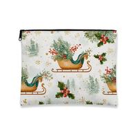 Borsa per il trucco vintage a forma di slitta, borsa da viaggio per cosmetici da donna, piccola borsa portatile in tela con cerniera, borsa da toilette natalizia per la cura della pelle, bianco, 7x9