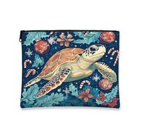Borsa per il trucco vintage a forma di tartaruga, borsa da viaggio per cosmetici da donna, organizer portatile in tela con cerniera, borsa da toilette invernale per la cura della pelle, 17,8 x 22,9