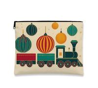 Borsa per il trucco vintage a forma di treno, borsa da viaggio per cosmetici, da donna, portatile, in tela con cerniera, borsa da toilette natalizia per la cura della pelle, Multicolore, 7x9 Inch