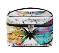 Borsa per il trucco, vintage blu Love Note Borsa da toilette da viaggio di grande capacità per le donne con manico e corda fissa elastica portatile borsa per il trucco organizer, Nota d'amore blu