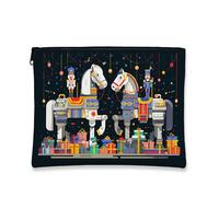Borsa per il trucco vintage, borsa da viaggio con motivo natalizio schiaccianoci e cavallo, borsa da viaggio per donne, piccola borsa portatile in tela con cerniera, borsa da toilette per le vacanze