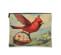 Borsa per il trucco vintage cardinale, borsa da viaggio artistica con uccellini rossi pasquali per donne, organizer portatile in tela con cerniera, borsa da toilette primaverile per le vacanze, 17,8 x