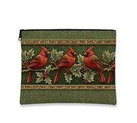Borsa per il trucco vintage cardinale, borsa da viaggio per cosmetici da donna, organizer portatile con cerniera, borsa da toilette natalizia per la cura della pelle, Verde, 7x9 Inch, Cardinale