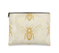 Borsa per il trucco vintage con ape, borsa da viaggio rustica a nido d'ape per donne, piccola borsa portatile in tela con cerniera, borsa da toilette primaverile per la cura della pelle, Beige, 7x9