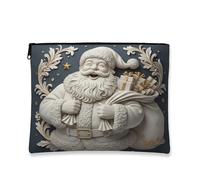 Borsa per il trucco vintage con Babbo Natale, astuccio per cosmetici natalizio da donna, organizer portatile in tela con cerniera, borsa da toilette per la cura della pelle delle vacanze, Grigio, 7x9