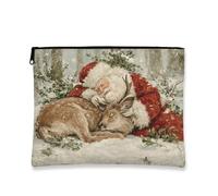 Borsa per il trucco vintage con Babbo Natale, borsa da viaggio rustica con cervo per donne, organizer portatile in tela con cerniera, borsa da toilette invernale per vacanze, Rosso, 7x9 Inch, Babbo