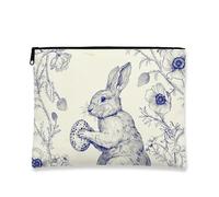 Borsa per il trucco vintage con coniglio, blu navy, borsa da viaggio per cosmetici da donna, piccola borsa portatile in tela con cerniera, borsa da toilette regalo di Pasqua, Navy, 7x9 Inch, Coniglio