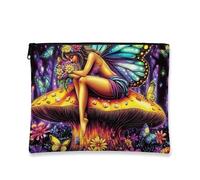 Borsa per il trucco vintage con farfalla, fata psichedelica bohémien, borsa da viaggio per cosmetici, da donna, piccola borsa portatile in tela con cerniera, regalo per festival e articoli da toeletta