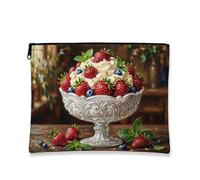 Borsa per il trucco vintage con frutta, borsa da viaggio artistica con fragole e crema per donne, organizer portatile in tela con cerniera, borsa da toilette estiva per la cura della pelle, Rosso, 7x9