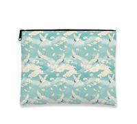 Borsa per il trucco vintage con gru, elegante borsa da viaggio blu per donne, organizer portatile in tela con cerniera, borsa da toilette primaverile per la cura della pelle, Blu, 7x9 Inch, Gru