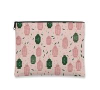 Borsa per il trucco vintage con lanterne, borsa da viaggio per cosmetici da donna, piccola borsa portatile in tela con cerniera, organizer per articoli da toeletta per le vacanze, Pesca, 7x9 Inch