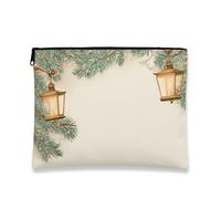 Borsa per il trucco vintage, con lanterne rustiche e albero di pino, borsa da viaggio per donne, piccola borsa portatile in tela con cerniera, borsa da toilette per la cura della pelle delle vacanze