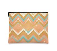 Borsa per il trucco vintage con motivo a zigzag, borsa da viaggio per cosmetici, con farfalla blu e pesca per donne, organizer portatile con cerniera in tela piccola, Pesca, 7x9 Inch, Farfalle