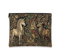 Borsa per il trucco vintage con motivo floreale e cavallo magico, borsa da viaggio per donne, organizer portatile in tela con cerniera, borsa da toilette ispirata alla natura, Nero, 7x9 Inch, Cavallo