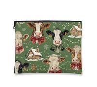 Borsa per il trucco vintage con mucche, borsa da viaggio per cosmetici, da donna, piccola borsa portatile in tela con cerniera, borsa da toilette per le vacanze, Verde, 7x9 Inch