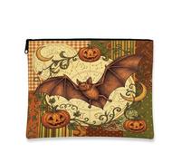 Borsa per il trucco vintage con pipistrello e zucche di Halloween