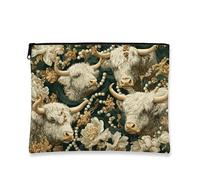 Borsa per il trucco vintage con stampa di mucca, borsa da viaggio per cosmetici da donna, piccola borsa portatile in tela con cerniera, borsa da toilette regalo per festival di primavera, Verde, 7x9