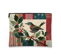 Borsa per il trucco vintage con uccellini, borsa da viaggio per cosmetici rustica patchwork da donna, organizer portatile in tela con cerniera, borsa da toilette per le vacanze, Multicolore, 7x9 Inch