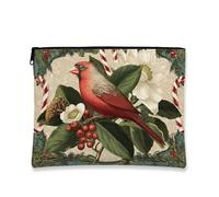 Borsa per il trucco vintage con uccellino, rosso cardinale e floreale, borsa da viaggio per donne, piccola borsa portatile in tela con cerniera, borsa da toilette per le vacanze, Rosso, 7x9 Inch, Ucc