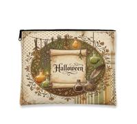 Borsa per il trucco vintage di Halloween Apothecary Scroll, Beige, 7x9 Inch | Design vintage pergamena, borsa cosmetica, bottiglie di pozione farmacista, fasci di erbe secche, estetica gotica mistica