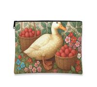 Borsa per il trucco vintage floreale, anatra bianca e fiori, borsa da viaggio per donne, piccola borsa portatile in tela con cerniera, perfetta per la primavera, bianco, 7x9 Inch, Paperella