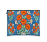 Borsa per il trucco vintage floreale, blu papavero cosmetico da viaggio per donne, organizer portatile in tela con cerniera, borsa da toilette primaverile per la cura della pelle, Blu, 7x9 Inch