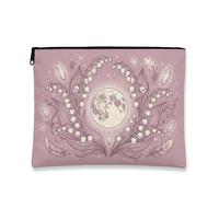 Borsa per il trucco vintage floreale, borsa da viaggio per cosmetici con luna e gigli della valle, piccola borsa portatile in tela con cerniera, borsa da toilette primaverile per la cura della pelle