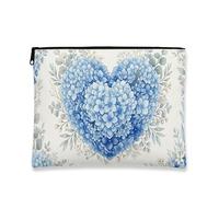 Borsa per il trucco vintage floreale, borsa da viaggio per cosmetici con motivo a cuore blu per donne, organizer portatile in tela con cerniera, borsa da toilette primaverile per la cura della pelle