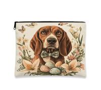 Borsa per il trucco vintage floreale, borsa da viaggio per cosmetici con ritratto di cane, borsa da viaggio per donne, organizer portatile in tela con cerniera, regalo di Pasqua per primavera, 17,8
