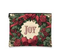 Borsa per il trucco vintage floreale, borsa da viaggio per cosmetici natalizia rossa da donna, piccola borsa portatile in tela con cerniera, borsa da toilette per le vacanze, Rosso, 7x9 Inch, Gioia