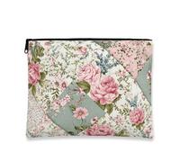 Borsa per il trucco vintage floreale, borsa da viaggio per cosmetici patchwork rosa pesca per donne, borsa portatile in tela con cerniera organizer per articoli da toeletta, regalo di primavera, Pesca