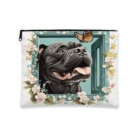 Borsa per il trucco vintage floreale, borsa per cosmetici con ritratto di cane, borsa portatile in tela con cerniera, borsa da viaggio primaverile da 17,8 x 22,9 cm