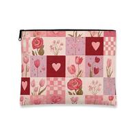 Borsa per il trucco vintage floreale, con cuori e rose, astuccio da viaggio per donne, piccola custodia portatile in tela con cerniera, organizer per articoli da toeletta primaverili per la cura della