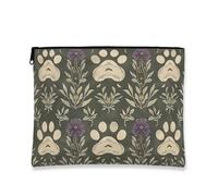 Borsa per il trucco vintage floreale, con stampa di zampe, borsa da viaggio per donne, organizer portatile in tela con cerniera, borsa per la cura della pelle quotidiana, Verde, 7x9 Inch, Stampa zampa