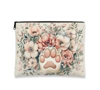Borsa per il trucco vintage floreale, con stampa di zampe, borsa da viaggio per donne, piccola borsa portatile in tela con cerniera, borsa da toilette primaverile per la cura della pelle, Pesca, 7x9