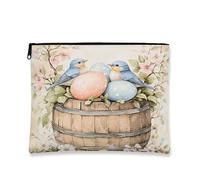 Borsa per il trucco vintage floreale, con uccelli blu e uova di Pasqua, borsa da viaggio per donne, organizer portatile in tela con cerniera, borsa da toilette primaverile per la cura della pelle