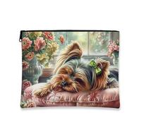 Borsa per il trucco vintage floreale, graziosa borsa da viaggio con cane e fiori, borsa da viaggio per donne, piccola borsa portatile in tela con cerniera, regalo per gli amanti degli animali, Multi